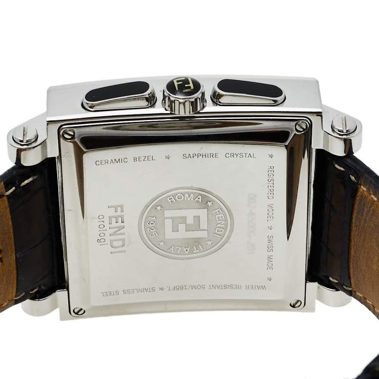 Pre Owned Fendi Black Ceramic Stainless Steel Quadro 6500G Men's Wristwatch 39 mm