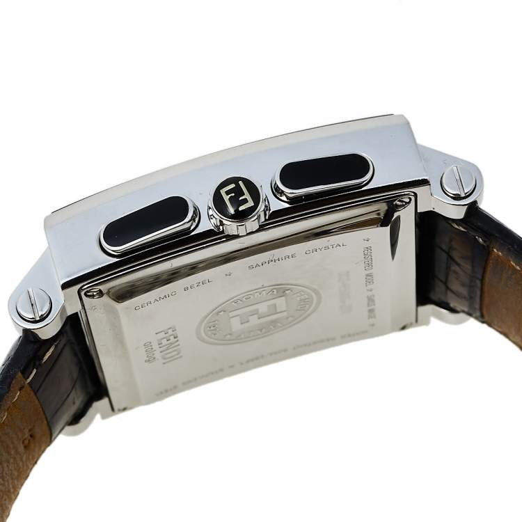 Pre Owned Fendi Black Ceramic Stainless Steel Quadro 6500G Men's Wristwatch 39 mm