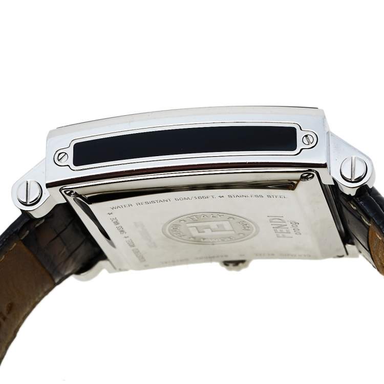 Pre Owned Fendi Black Ceramic Stainless Steel Quadro 6500G Men's Wristwatch 39 mm