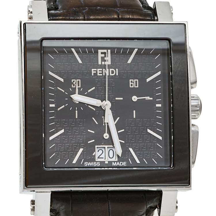 Pre Owned Fendi Black Ceramic Stainless Steel Quadro 6500G Men's Wristwatch 39 mm