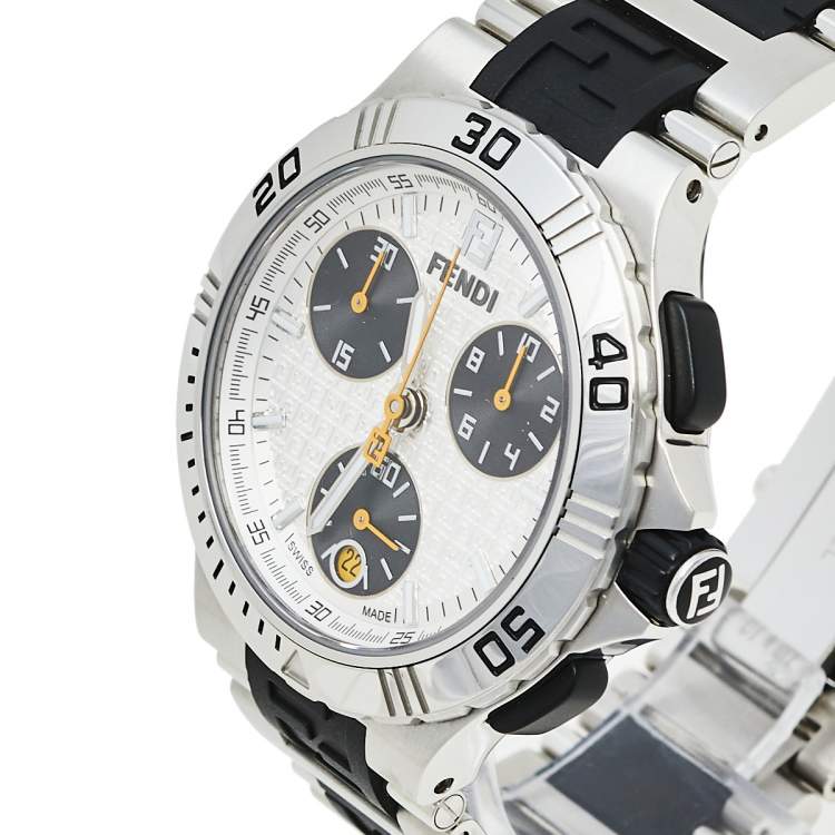 Pre Owned Fendi Silver Stainless Steel Chronograph 4800M Men's Wristwatch 38 mm