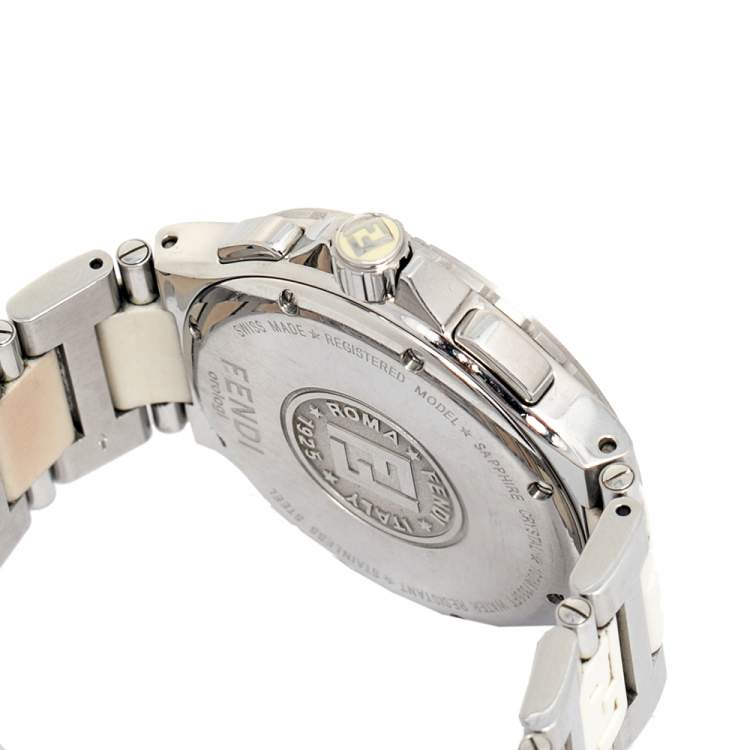 Pre Owned Fendi White Stainless Steel Chronograph 4800M Men's Wristwatch 38 mm