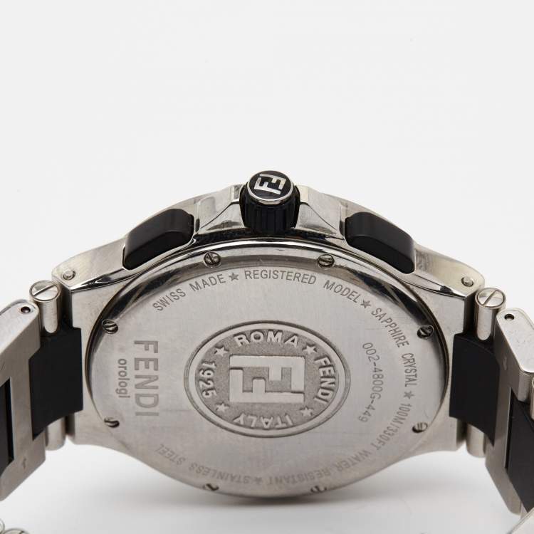 Pre Owned Fendi Silver Stainless Steel Rubber 4800G Men's Wristwatch 43 mm