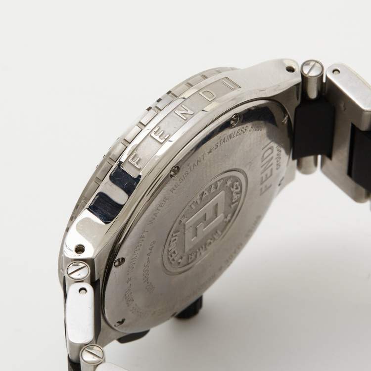 Pre Owned Fendi Silver Stainless Steel Rubber 4800G Men's Wristwatch 43 mm
