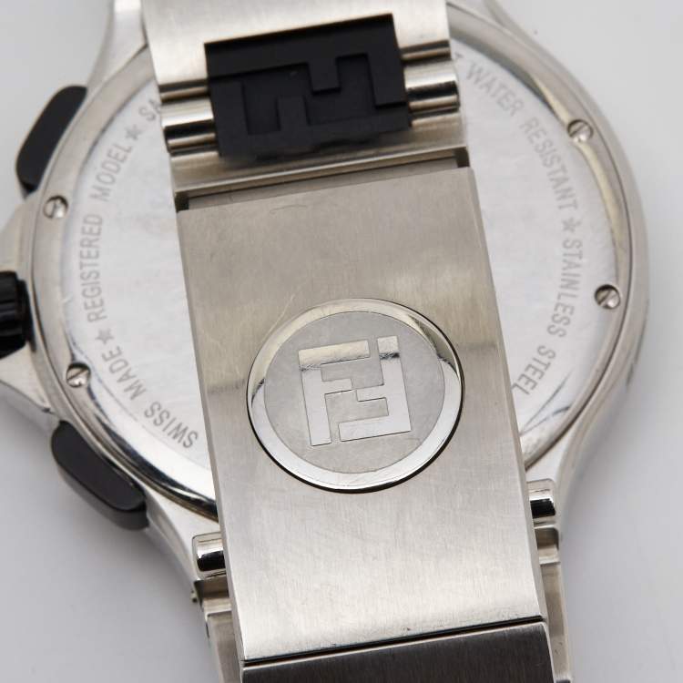 Pre Owned Fendi Silver Stainless Steel Rubber 4800G Men's Wristwatch 43 mm