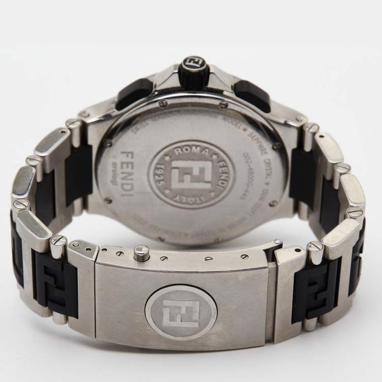 Pre Owned Fendi Silver Stainless Steel Rubber 4800G Men's Wristwatch 43 mm