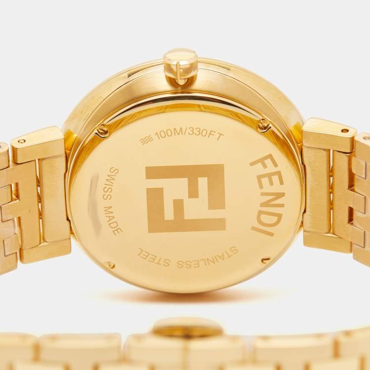 Pre Owned Fendi Champagne Gold Plated Stainless Steel Forever F105061101 Men's Wristwatch 39 mm 