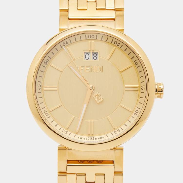 Pre Owned Fendi Champagne Gold Plated Stainless Steel Forever F105061101 Men's Wristwatch 39 mm 