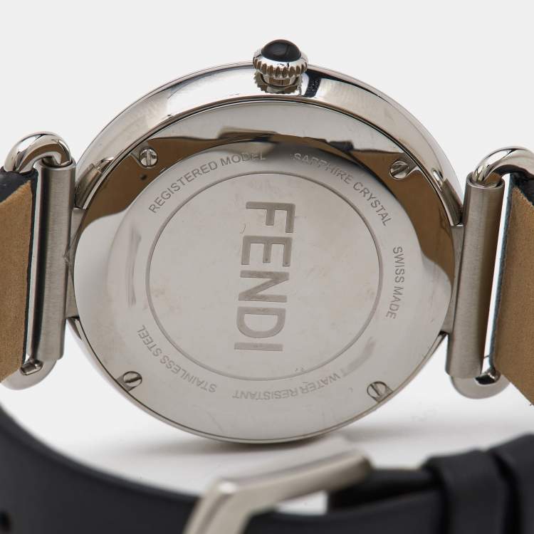 Pre Owned Fendi Silver Stainless Steel Leather Palazzo F0W909-A2YAF0QZ1 Men's Wristwatch 41 mm