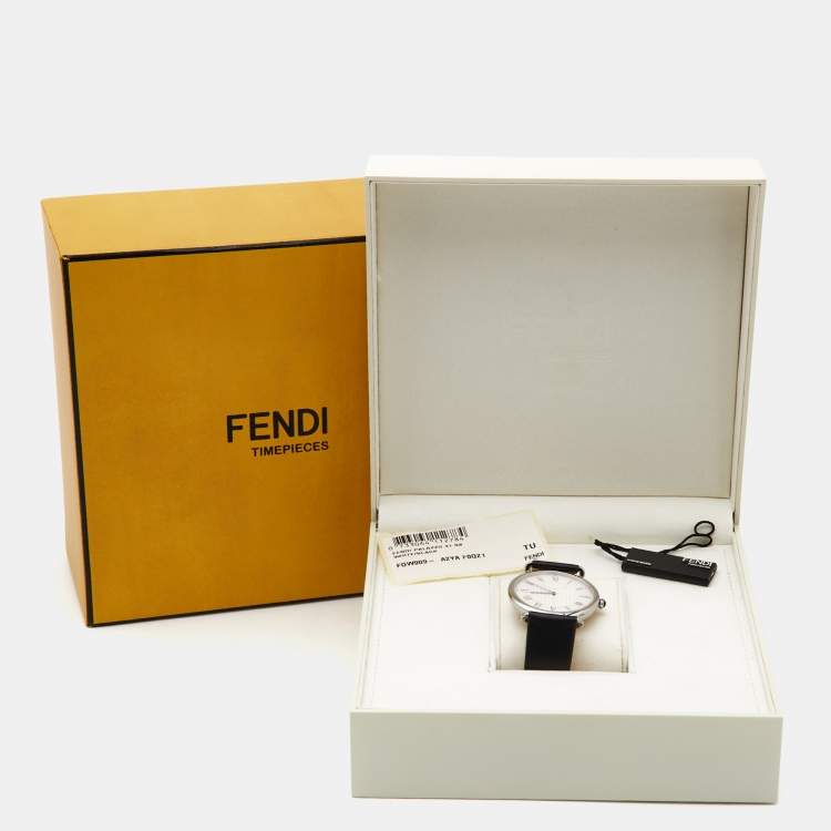 Pre Owned Fendi Silver Stainless Steel Leather Palazzo F0W909-A2YAF0QZ1 Men's Wristwatch 41 mm