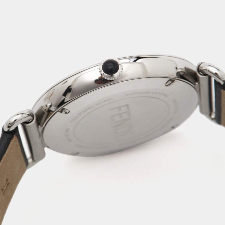 Pre Owned Fendi Silver Stainless Steel Leather Palazzo F0W909-A2YAF0QZ1 Men's Wristwatch 41 mm