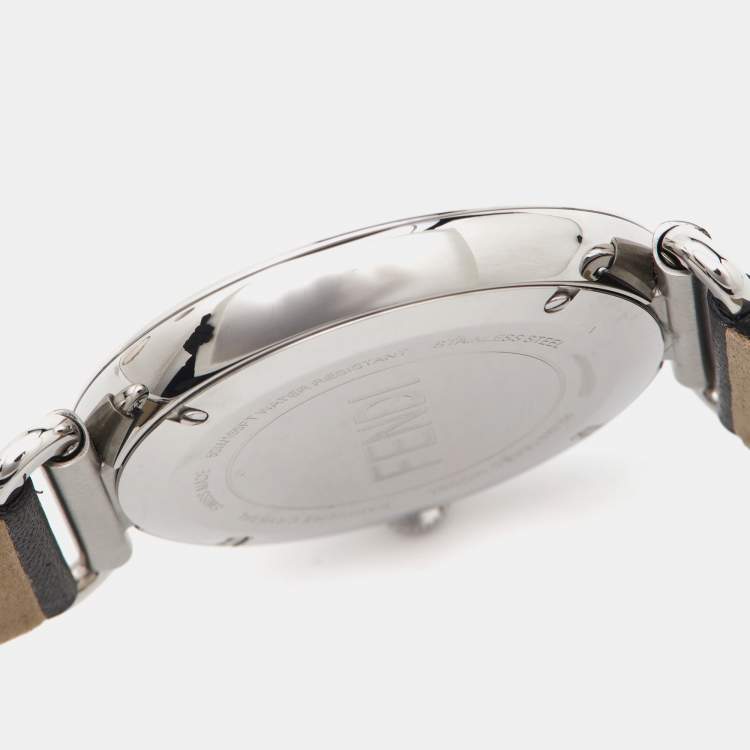 Pre Owned Fendi Silver Stainless Steel Leather Palazzo F0W909-A2YAF0QZ1 Men's Wristwatch 41 mm
