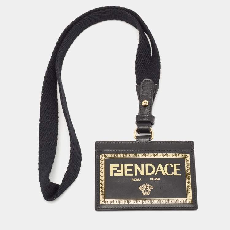 Pre Owned Fendi x Versace Black/Gold Leather Fendace Lanyard Card Holder