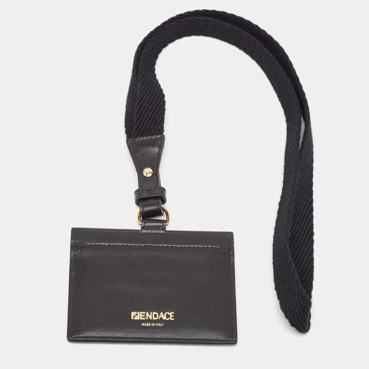 Pre Owned Fendi x Versace Black/Gold Leather Fendace Lanyard Card Holder