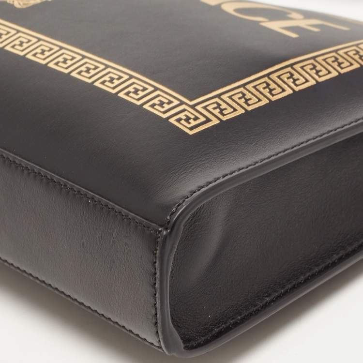 Pre Owned Fendi x Versace Black Leather Logo Wristlet Zip Pouch
