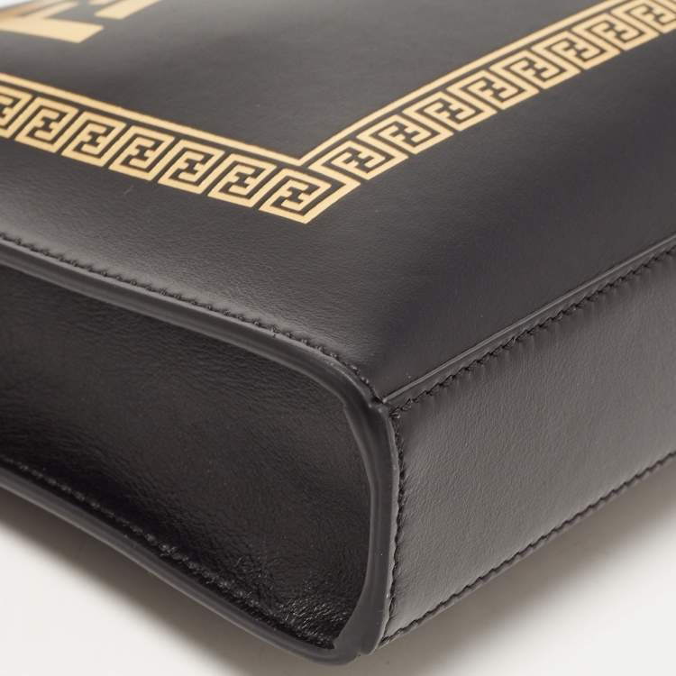 Pre Owned Fendi x Versace Black Leather Logo Wristlet Zip Pouch