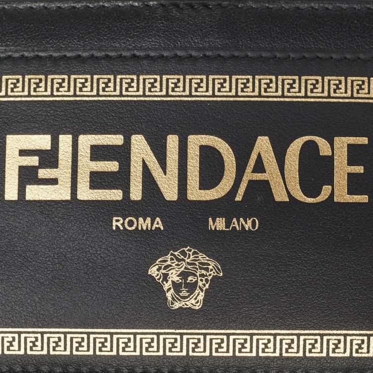 Pre Owned Fendi x Versace Black/Gold Leather Fendace Lanyard Card Holder