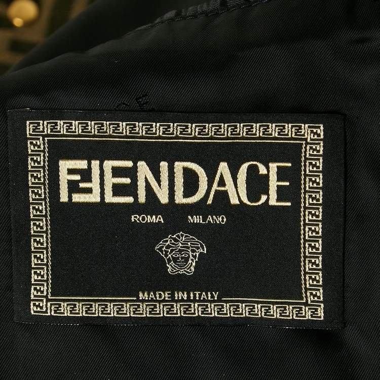 Pre Owned Fendi X Versace Brown Embellished Zucca FF Logo Jacquard Trucker Jacket L