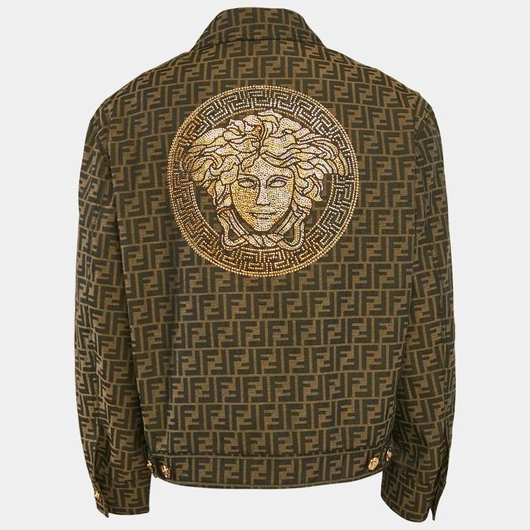 Fendi X Versace Brown Embellished Zucca FF Logo Jacquard