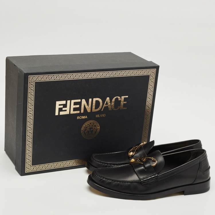 Pre Owned Fendi x Versace Black Leather Fendace Loafers Size 44