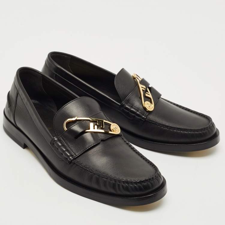 Pre Owned Fendi x Versace Black Leather Fendace Loafers Size 44
