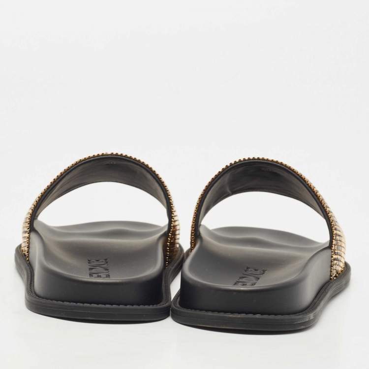 Pre Owned Fendi x Versace Gold Metal and Leather Flat Slides Size 40