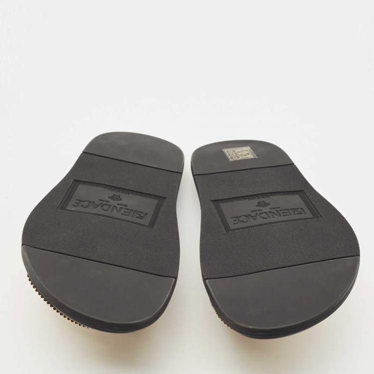Pre Owned Fendi x Versace Gold Metal and Leather Flat Slides Size 40