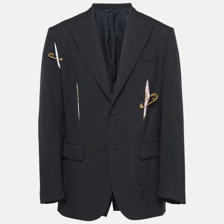 Pre Owned Fendace Black Wool Cut-Out Safety Pin Detail Blazer L