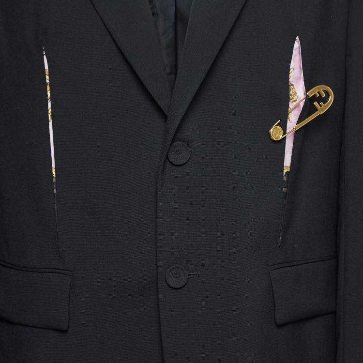 Pre Owned Fendace Black Wool Cut-Out Safety Pin Detail Blazer L