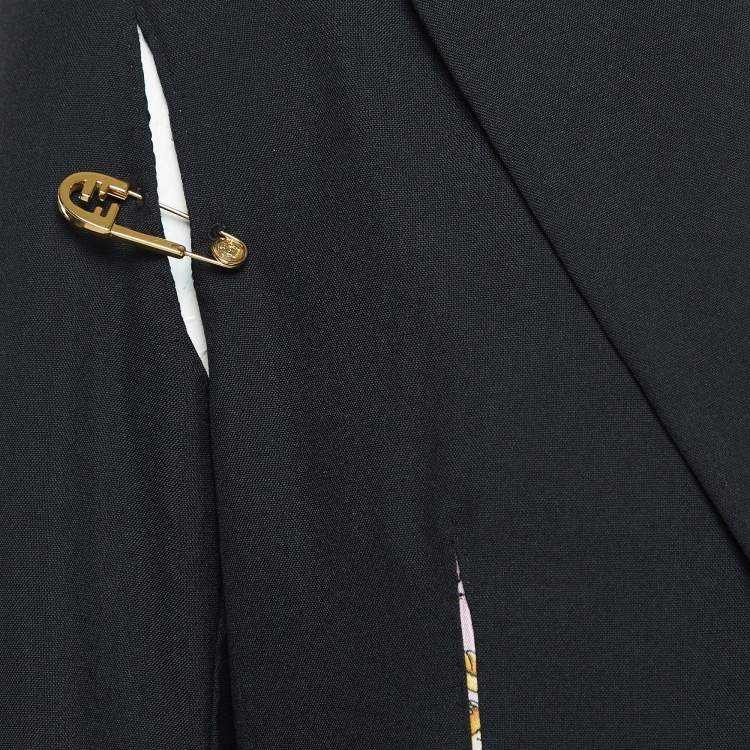 Pre Owned Fendace Black Wool Cut-Out Safety Pin Detail Blazer L