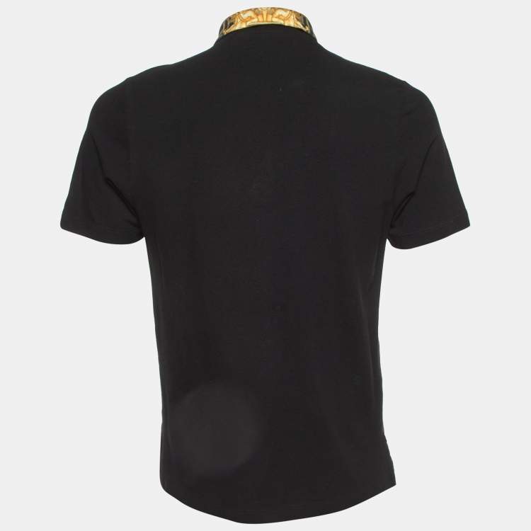 Pre Owned Fendance Black Cotton Pique Printed Collar Polo T-Shirt M