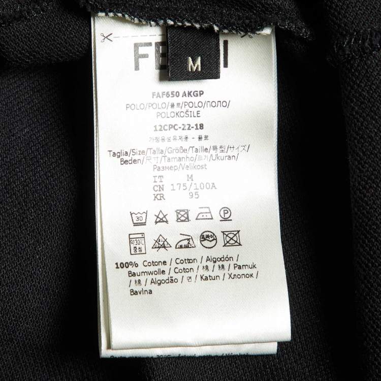 Pre Owned Fendance Black Cotton Pique Printed Collar Polo T-Shirt M