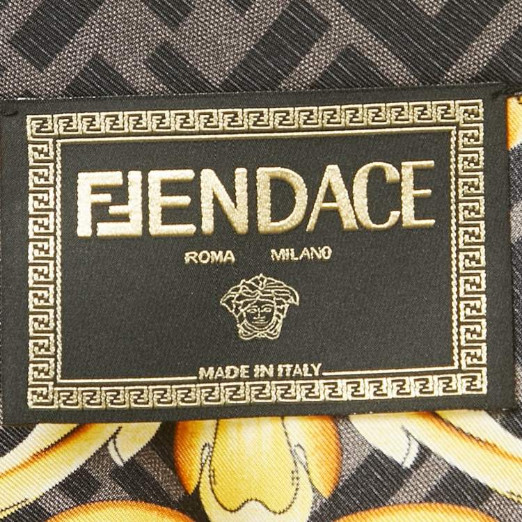 Pre Owned Fendace Black/Yellow FF Barocco Print Silk Shirt S
