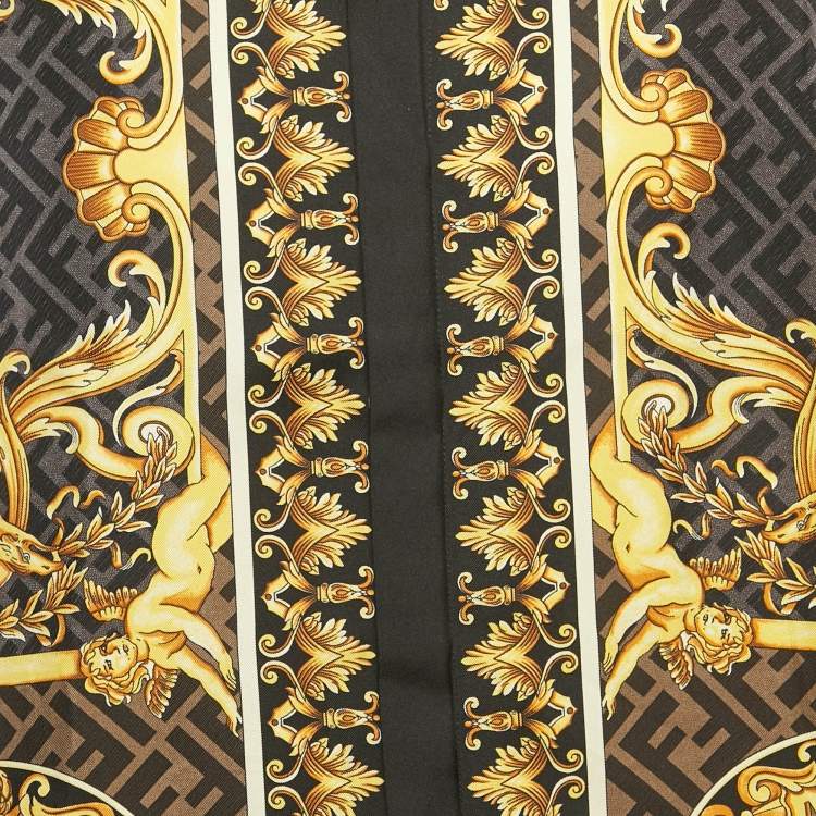 Pre Owned Fendace Black/Yellow FF Barocco Print Silk Shirt S