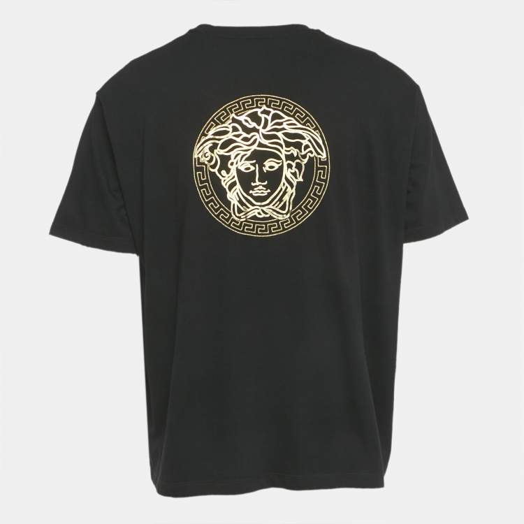 Pre Owned Fendance Black Logo Embroidery and Print Crew Neck T-Shirt L