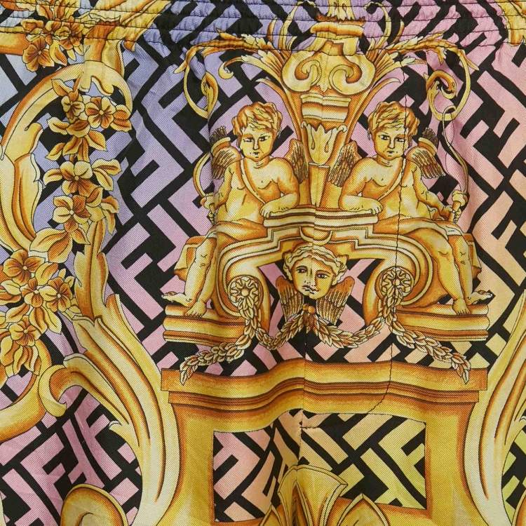 Pre Owned Fendace  Multicolor Monogram Baroque Print Silk Shorts S 