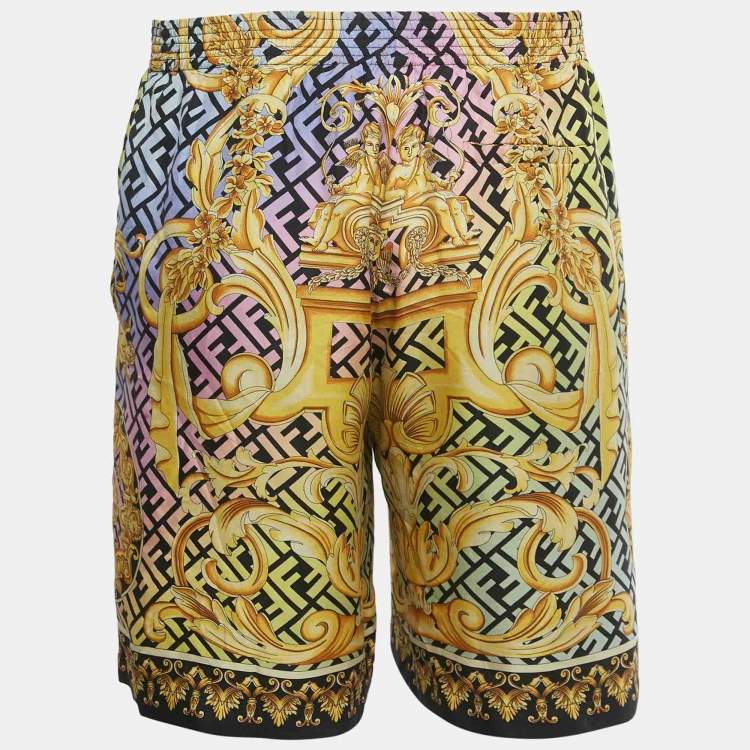 Pre Owned Fendace  Multicolor Monogram Baroque Print Silk Shorts S 