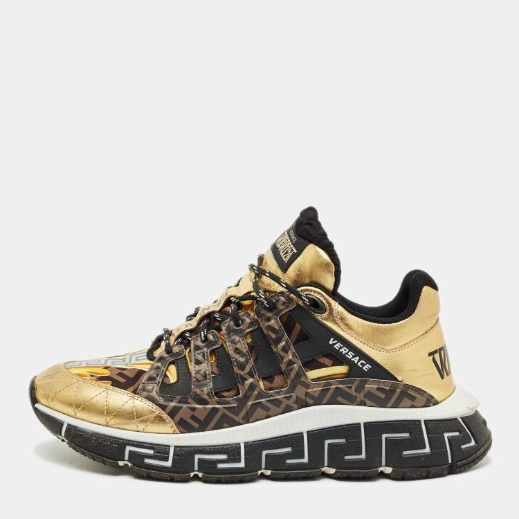 Pre Owned Fendi x Versace Multicolor Leather and Canvas Trigreca Sneakers Size 44