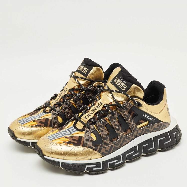 Pre Owned Fendi x Versace Multicolor Leather and Canvas Trigreca Sneakers Size 44