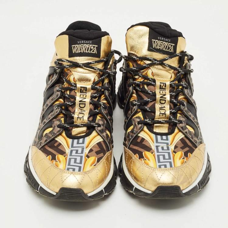 Pre Owned Fendi x Versace Multicolor Leather and Canvas Trigreca Sneakers Size 44