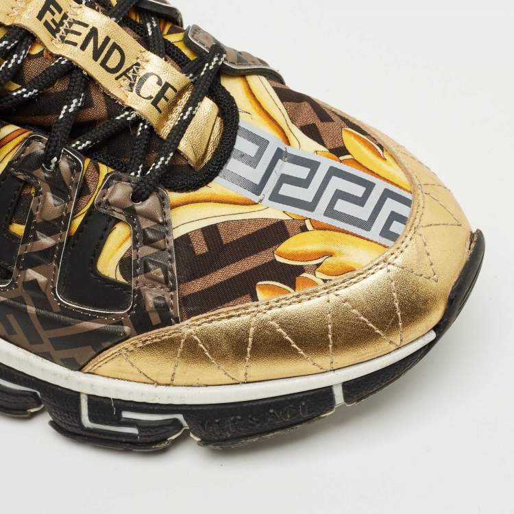 Pre Owned Fendi x Versace Multicolor Leather and Canvas Trigreca Sneakers Size 44
