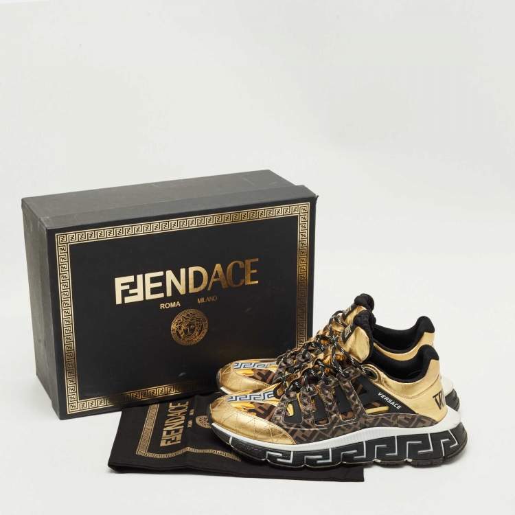 Pre Owned Fendi x Versace Multicolor Leather and Canvas Trigreca Sneakers Size 44
