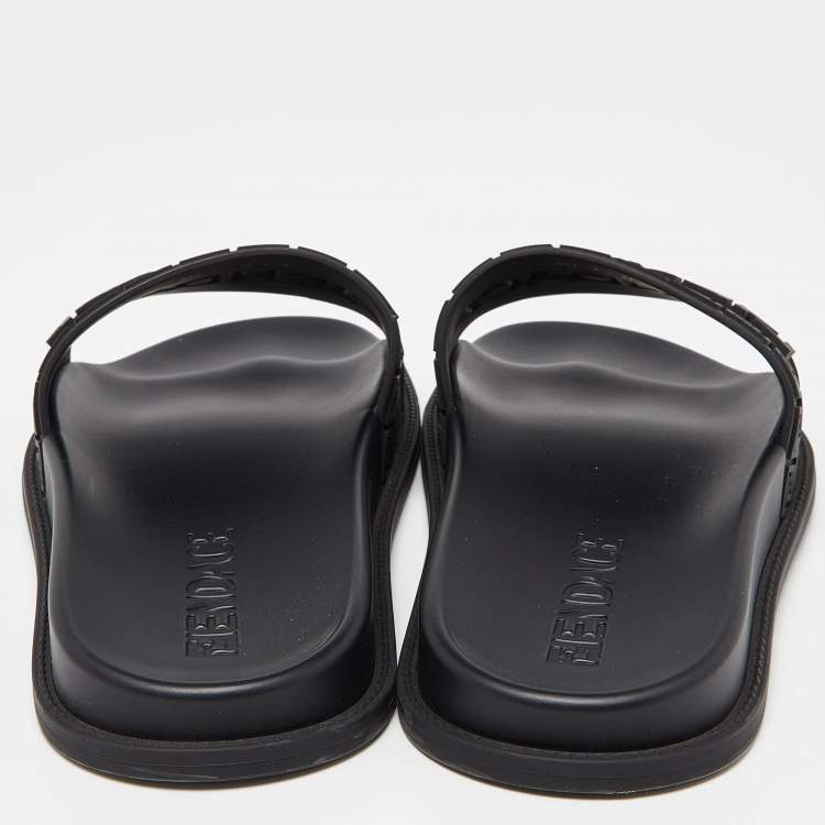 Pre Owned Fendi x Versace Black Rubber Flat Slides Size 44