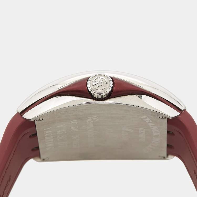 Pre Owned Franck Muller Burgundy Stainless Steel Rubber Alligator Leather Vanguard Yachting V 45 SC DT AC BO Men's Wristwatch 45 mm