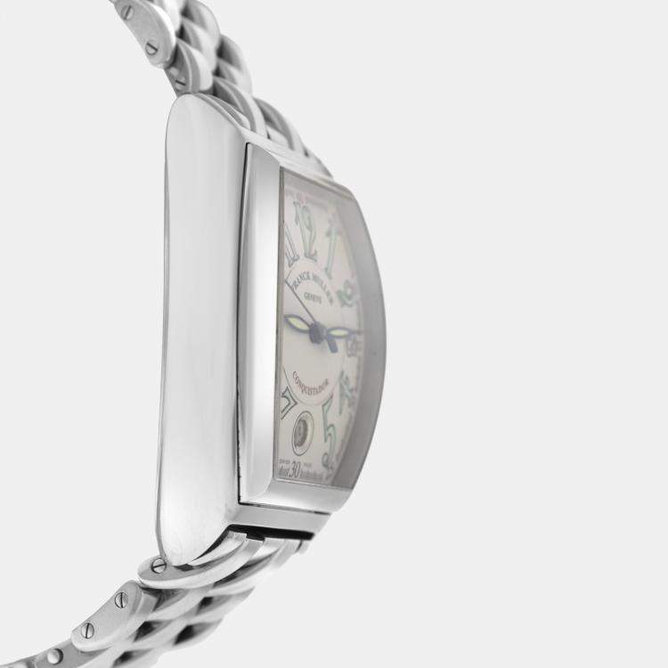 Pre Owned Franck Muller White Stainless Steel Conquistador 8000 Automatic Men's Wristwatch 35 mm