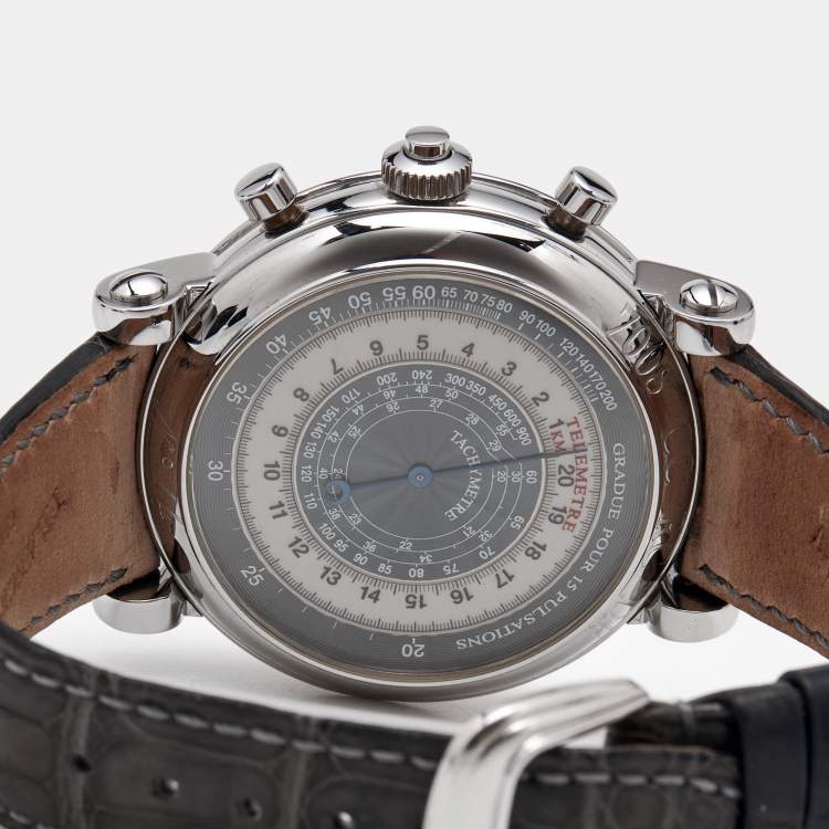 Pre Owned Franck Muller Double SIded Rattrapante 7008 CC RC DF Grey Dial Stainless Steel Alligator Leather Men's Wristwatch 44 mm