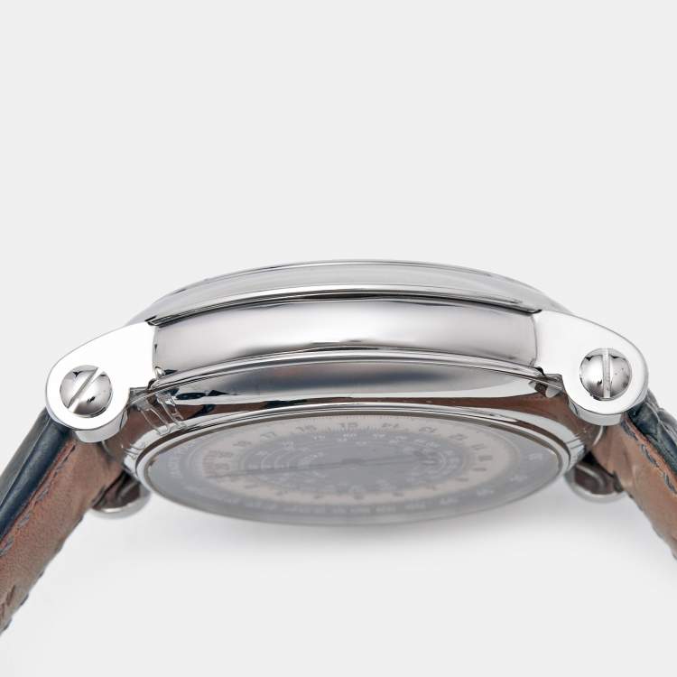 Pre Owned Franck Muller Double SIded Rattrapante 7008 CC RC DF Grey Dial Stainless Steel Alligator Leather Men's Wristwatch 44 mm