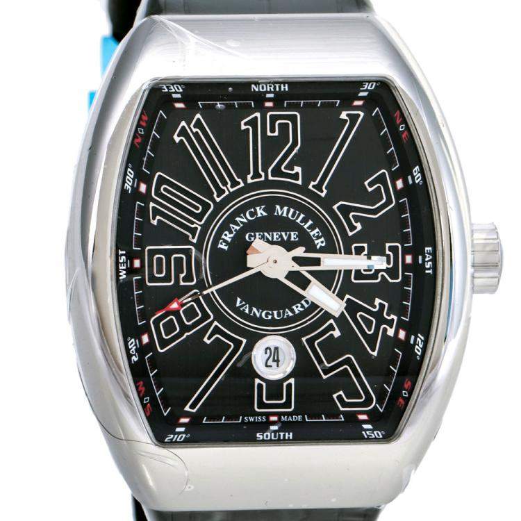 Pre Owned Franck Muller Black Stainless Steel Vanguard V 45 SC DT AC NR Men's Wristwatch 44 mm