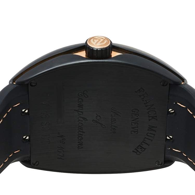 Pre Owned Franck Muller Black 18K Rose Gold & Titanium Leather Vanguard V 45 SC DT Men's Wristwatch 44 mm