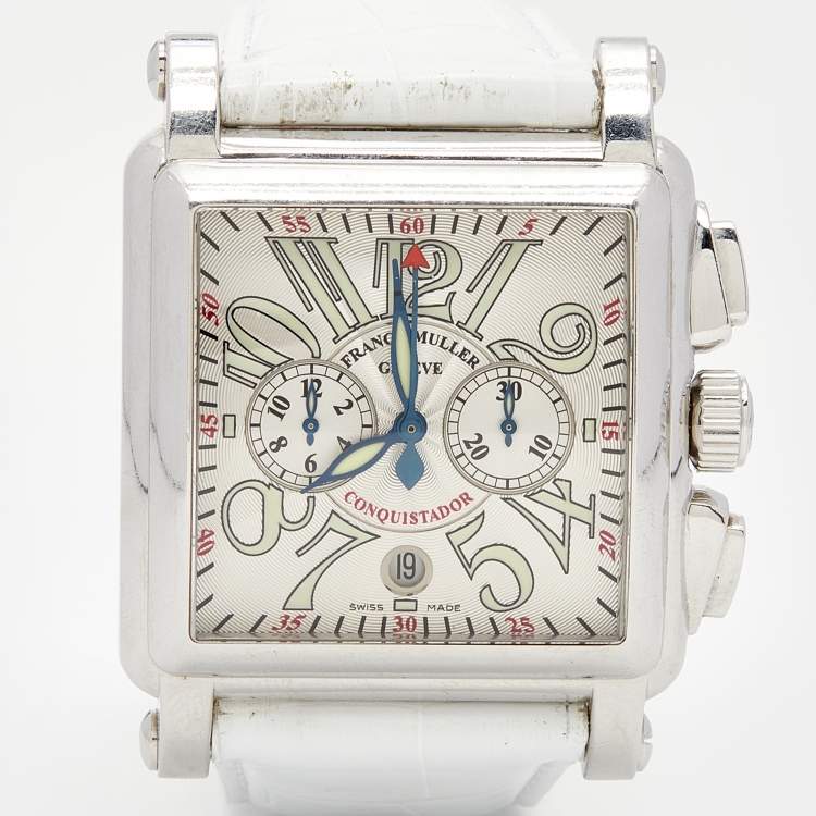 Pre Owned Frank Muller Silver Stainless Steel Alligator Cortez Conquistador 10000HCC Men's Wristwatch 40 mm